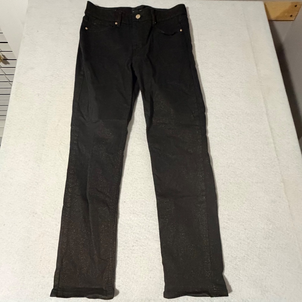 White House Black Market Womens 6 High Rise Slim Ankle Gold Metallic Black Jeans